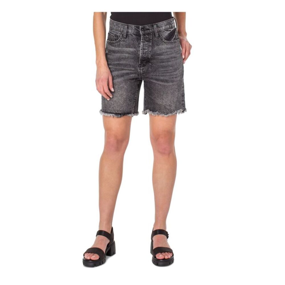 EARNEST SEWN NEW YORK Womens Black Denim Button Fly High Waist Shorts 30